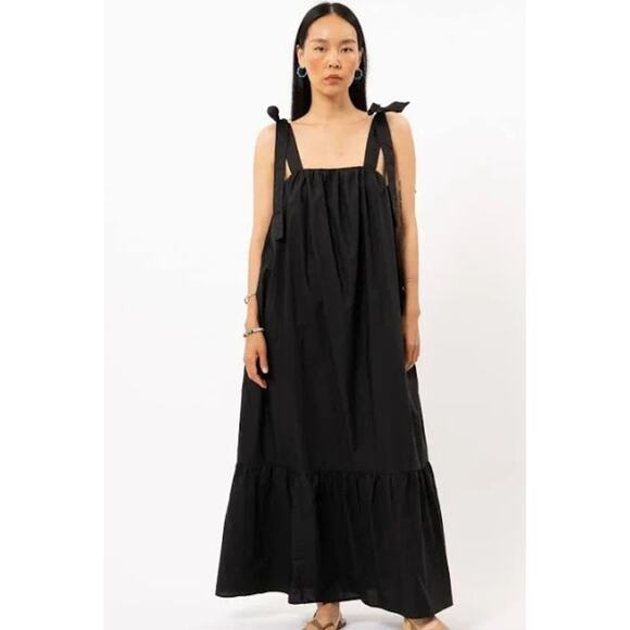 Frnch Paris Cylia Maxi Dress Medium? Minimalist Tiered Poplin Oversized Pockets - Picture 1 of 12